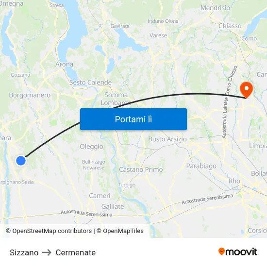 Sizzano to Cermenate map