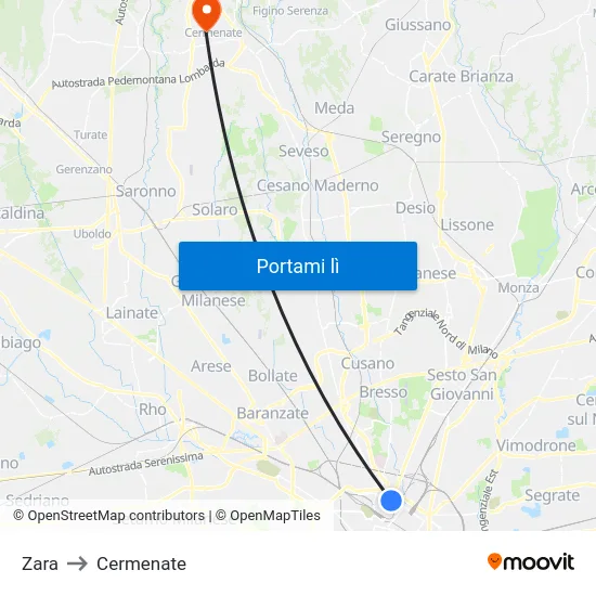 Zara to Cermenate map