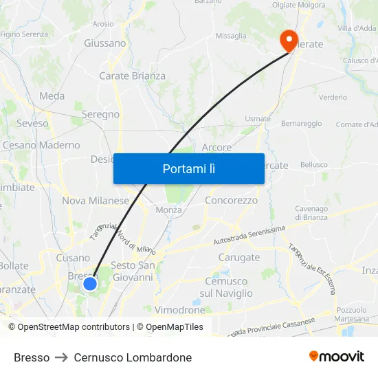 Bresso to Cernusco Lombardone map