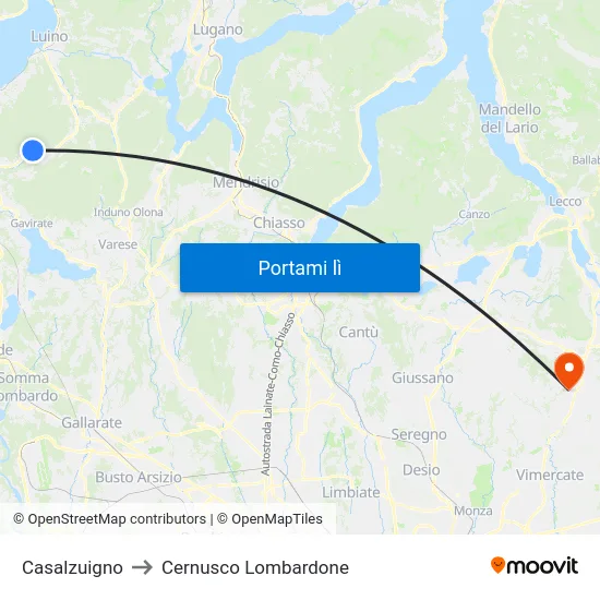Casalzuigno to Cernusco Lombardone map