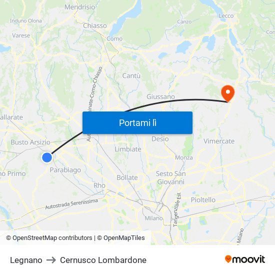 Legnano to Cernusco Lombardone map