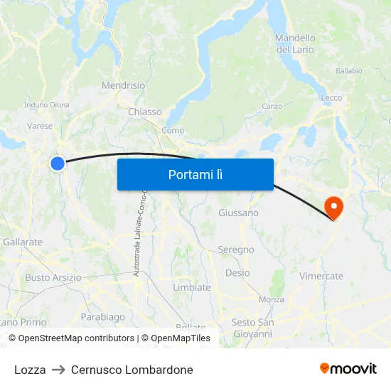 Lozza to Cernusco Lombardone map