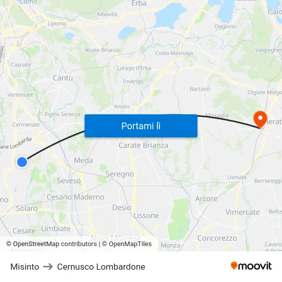 Misinto to Cernusco Lombardone map