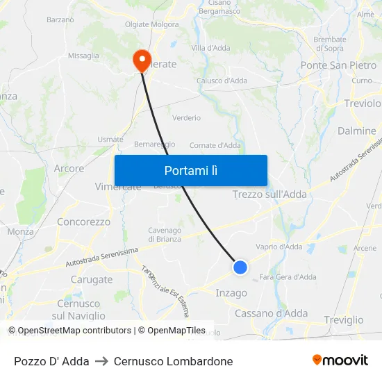 Pozzo D' Adda to Cernusco Lombardone map