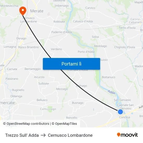 Trezzo Sull' Adda to Cernusco Lombardone map