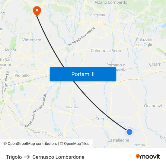 Trigolo to Cernusco Lombardone map