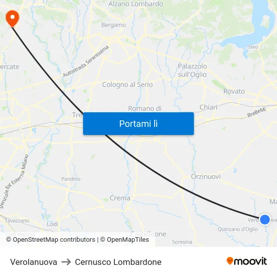 Verolanuova to Cernusco Lombardone map