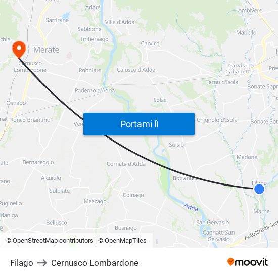 Filago to Cernusco Lombardone map