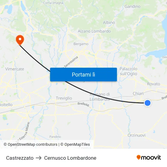 Castrezzato to Cernusco Lombardone map