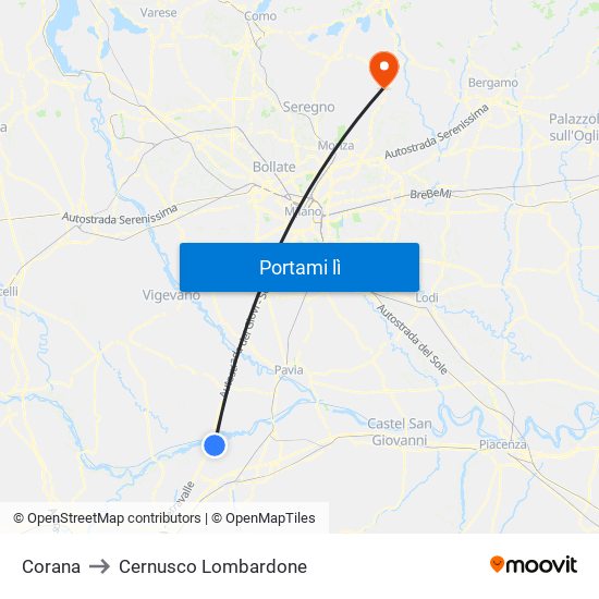 Corana to Cernusco Lombardone map