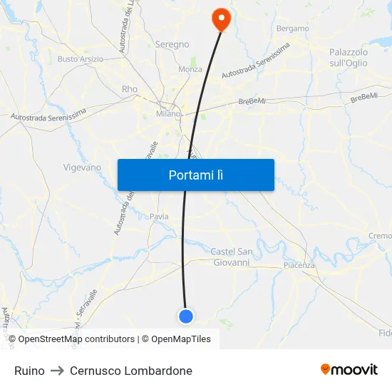 Ruino to Cernusco Lombardone map