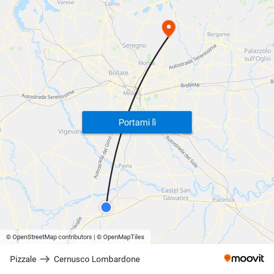 Pizzale to Cernusco Lombardone map