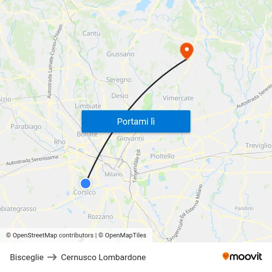 Bisceglie to Cernusco Lombardone map