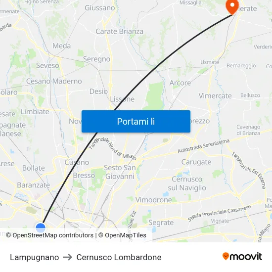 Lampugnano to Cernusco Lombardone map