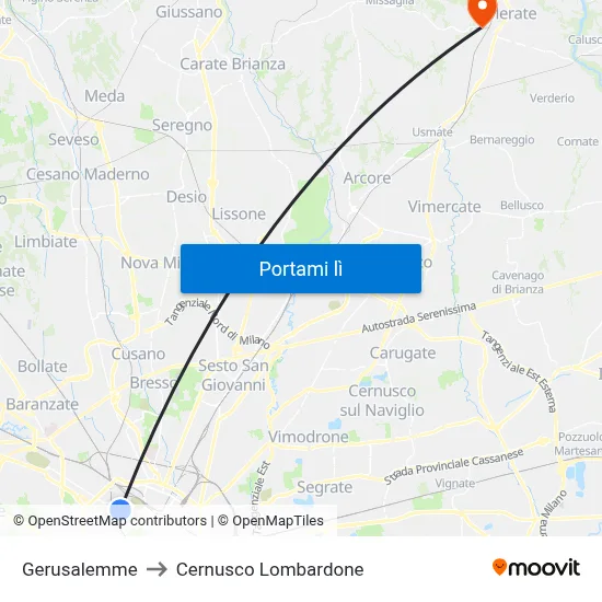 Gerusalemme to Cernusco Lombardone map