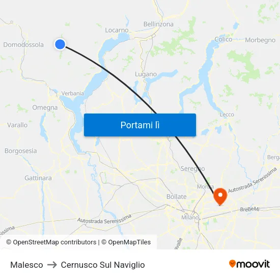 Malesco to Cernusco Sul Naviglio map