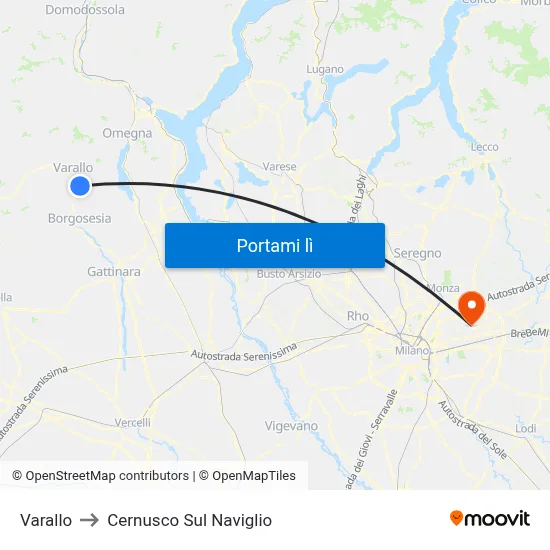 Varallo to Cernusco Sul Naviglio map