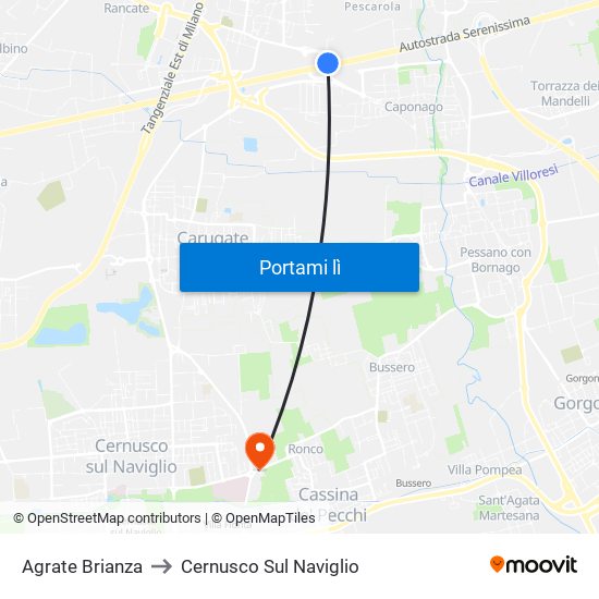 Agrate Brianza to Cernusco Sul Naviglio map