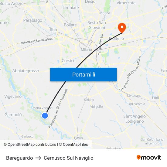 Bereguardo to Cernusco Sul Naviglio map