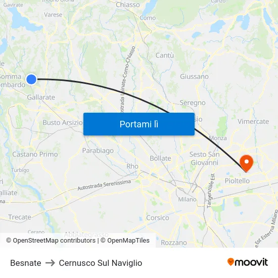 Besnate to Cernusco Sul Naviglio map