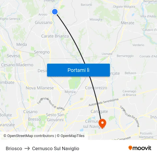Briosco to Cernusco Sul Naviglio map