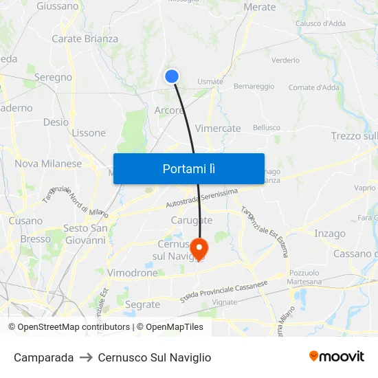 Camparada to Cernusco Sul Naviglio map