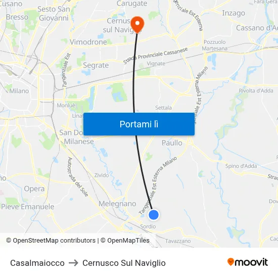 Casalmaiocco to Cernusco Sul Naviglio map