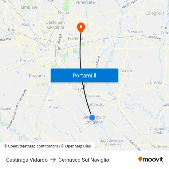 Castiraga Vidardo to Cernusco Sul Naviglio map
