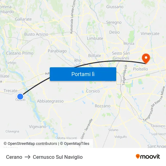 Cerano to Cernusco Sul Naviglio map