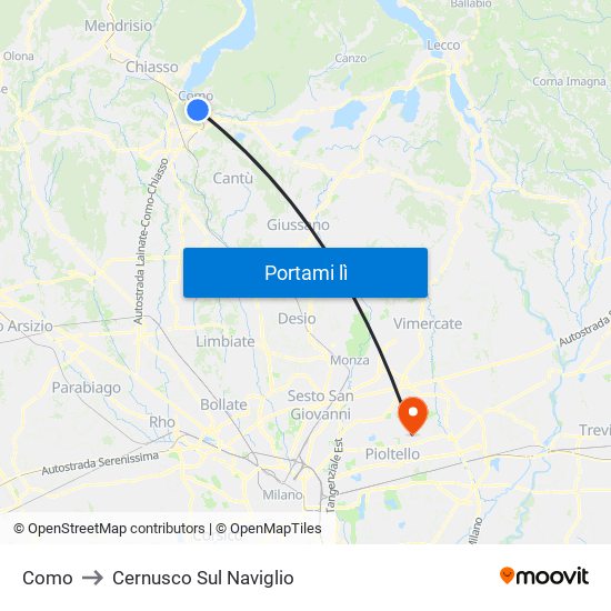 Como to Cernusco Sul Naviglio map