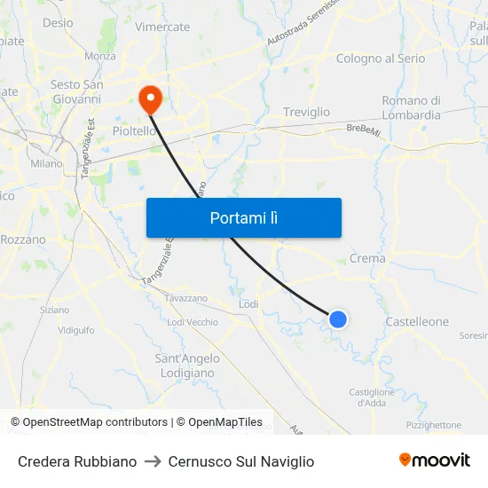Credera Rubbiano to Cernusco Sul Naviglio map
