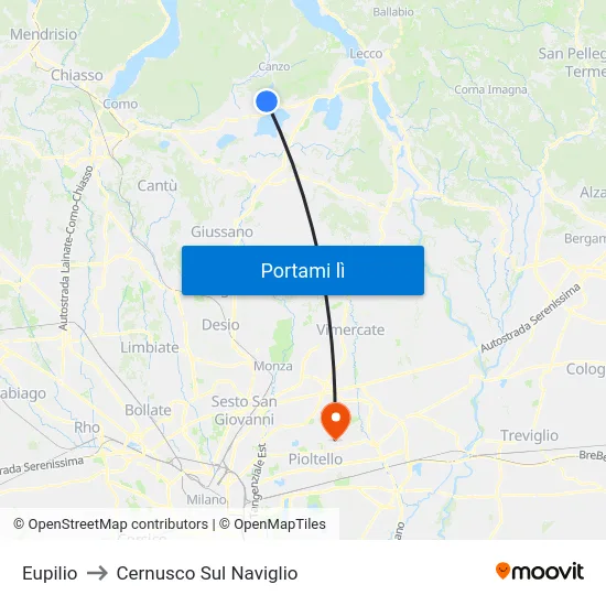 Eupilio to Cernusco Sul Naviglio map