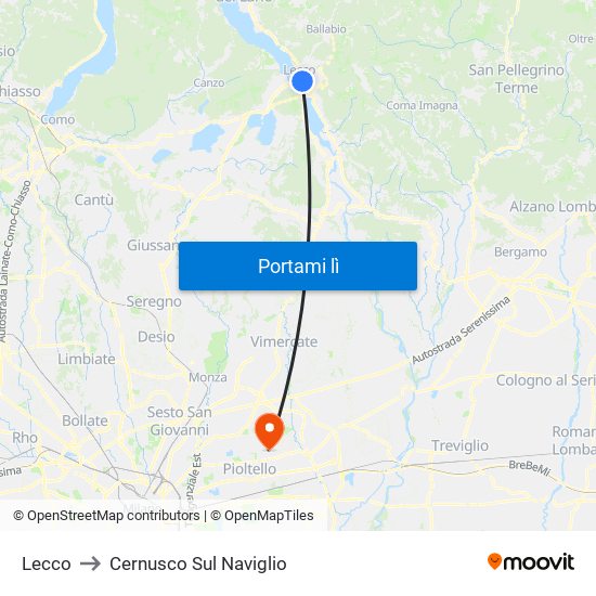 Lecco to Cernusco Sul Naviglio map