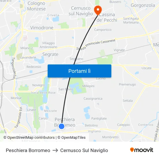 Peschiera Borromeo to Cernusco Sul Naviglio map