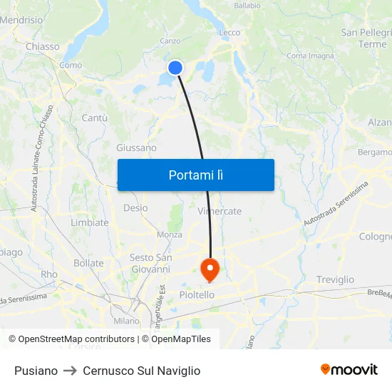 Pusiano to Cernusco Sul Naviglio map