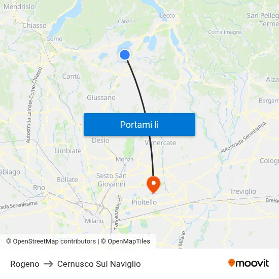 Rogeno to Cernusco Sul Naviglio map