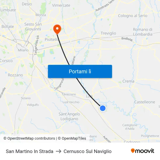 San Martino In Strada to Cernusco Sul Naviglio map