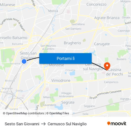 Sesto San Giovanni to Cernusco Sul Naviglio map