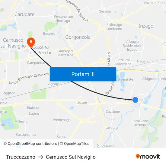 Truccazzano to Cernusco Sul Naviglio map