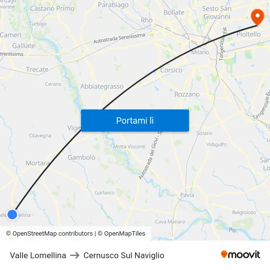 Valle Lomellina to Cernusco Sul Naviglio map