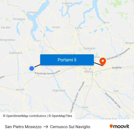 San Pietro Mosezzo to Cernusco Sul Naviglio map