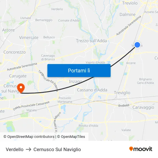Verdello to Cernusco Sul Naviglio map