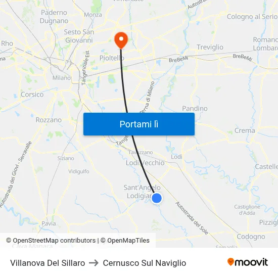 Villanova Del Sillaro to Cernusco Sul Naviglio map