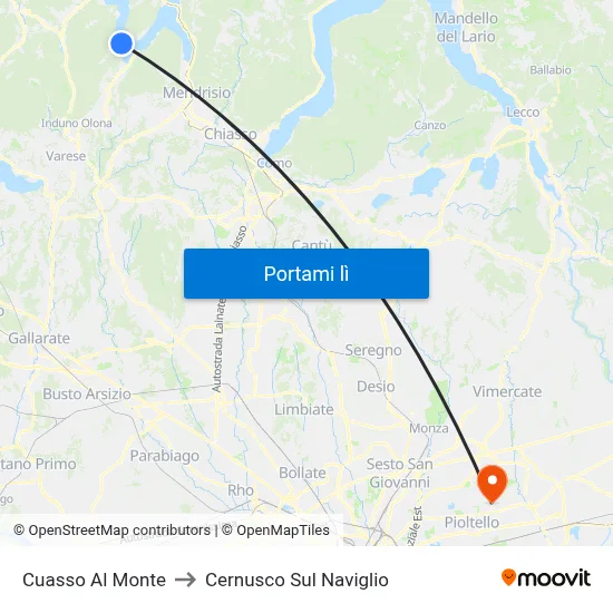 Cuasso Al Monte to Cernusco Sul Naviglio map