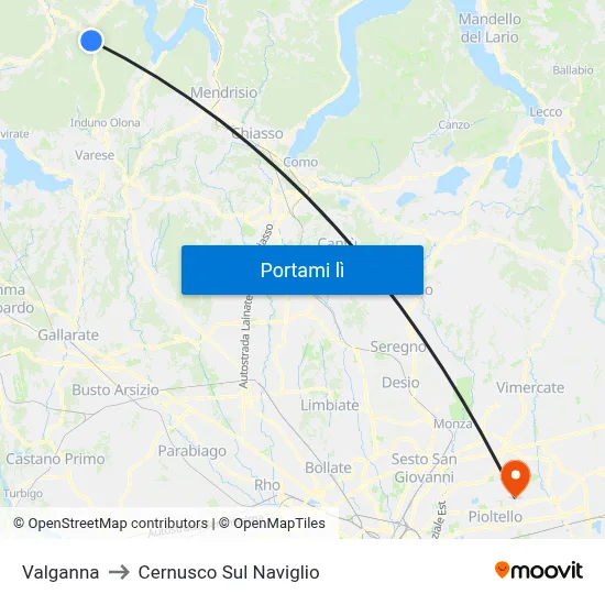Valganna to Cernusco Sul Naviglio map