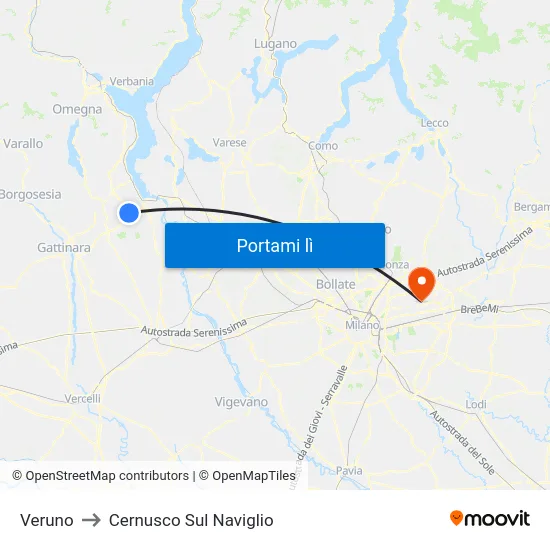 Veruno to Cernusco Sul Naviglio map