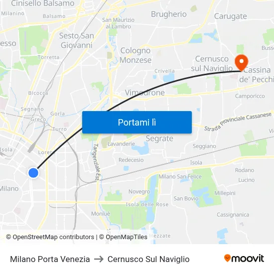 Milano Porta Venezia to Cernusco Sul Naviglio map