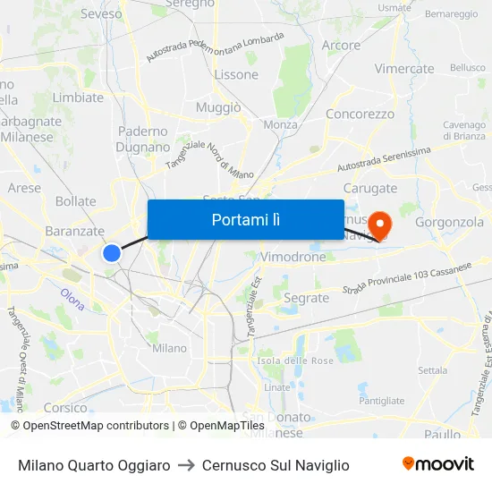 Milano Quarto Oggiaro to Cernusco Sul Naviglio map