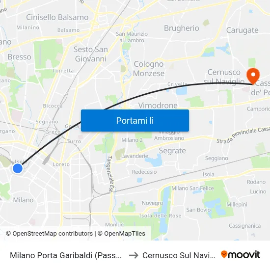 Milano Porta Garibaldi (Passante) to Cernusco Sul Naviglio map