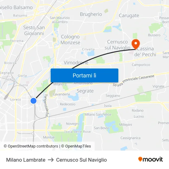 Milano Lambrate to Cernusco Sul Naviglio map